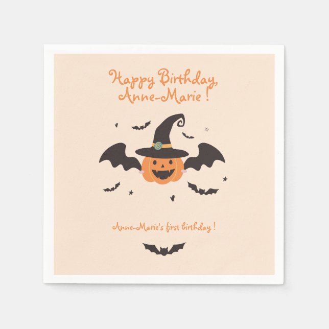 Serviette En Papier Notre petit Citrouille fête son anniversaire (Devant)