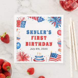 Serviette En Papier Notre petit pétard 4 juillet 1er anniversaire