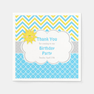 Serviette En Papier Notre petit Sunshine Blue et Jaune fête d'annivers
