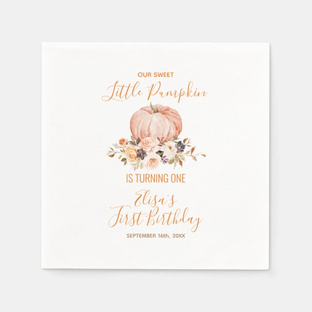 Serviette En Papier Notre petite douce citrouille 1er anniversaire flo (Devant)