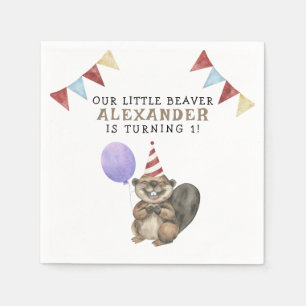 Serviette En Papier Notre petite fête d'anniversaire de castor 1 an
