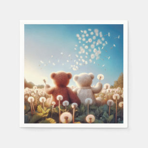 Serviette En Papier Nounours en peluche dans un champ de pissenlits