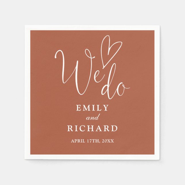 Serviette En Papier Nous Faisons Script Love Coeur Mariage Terracotta (Devant)