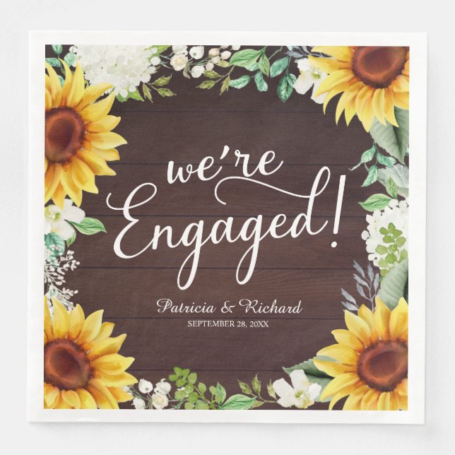 Serviette En Papier Nous sommes engagés Rustic Sunflowers Engagement P (Devant)