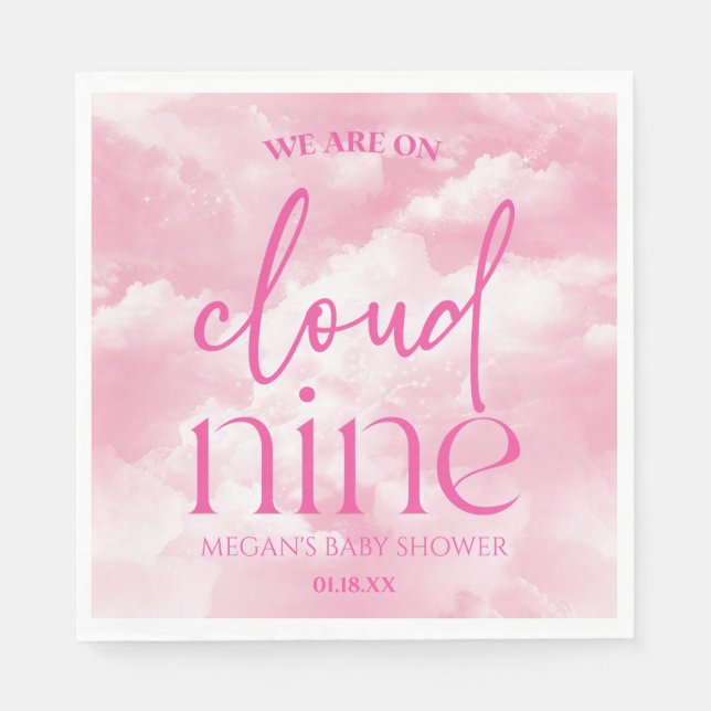 Serviette En Papier Nous Sommes Sur Cloud Neuf Baby shower Rose (Devant)