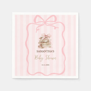 Serviette En Papier Nouveau chapitre Baby Shower ruban rose rayé