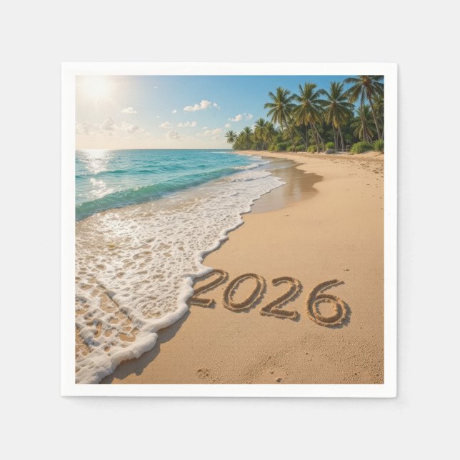 Serviette En Papier Nouvel An 2026 Plage tropicale (Devant)