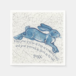 Serviette En Papier Nouvel An Blanc Bleu Lapin Lapin Delft Dedham Date