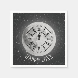 Serviette En Papier Nouvel An Horloge De Minuit Sur La Lune