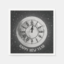 Serviette En Papier Nouvel An Horloge De Minuit Sur La Lune
