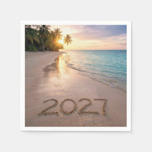 Serviette En Papier Nouvelle Année 2027 Plage Tropicale