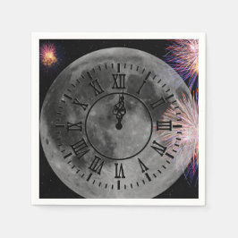 Serviette En Papier Nouvelle Année Minuit Horloge Sur Lune