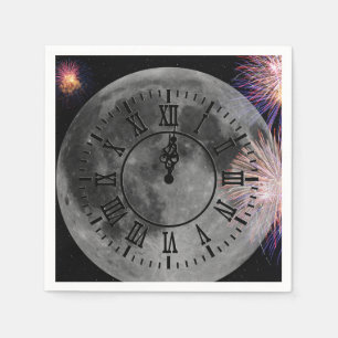 Serviette En Papier Nouvelle Année Minuit Horloge Sur Lune