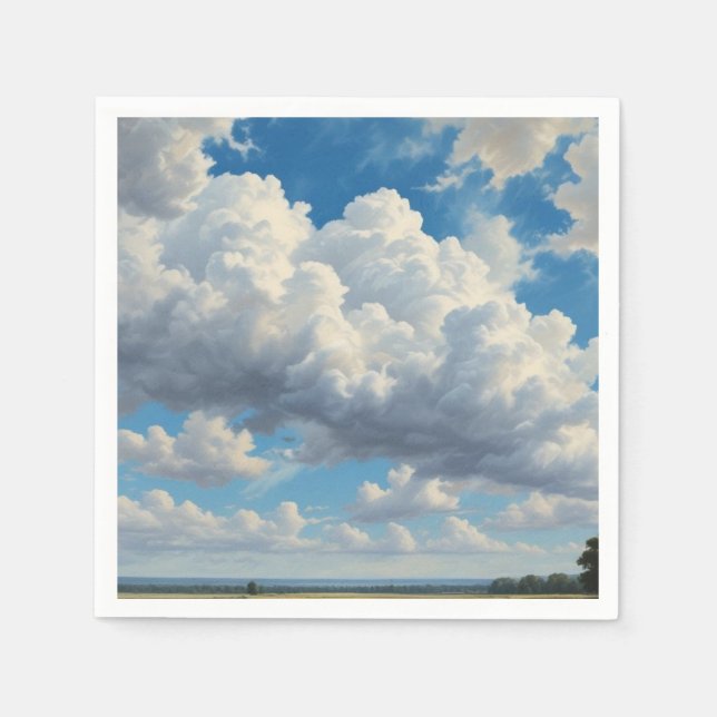 Serviette En Papier Nuages blancs et ciel bleu clair (Devant)