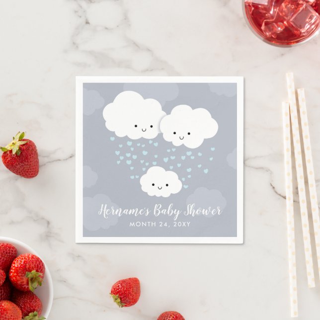 Serviette En Papier Nuages Famille Couples Garçon Bleu Coeurs Baby sho (En situation)