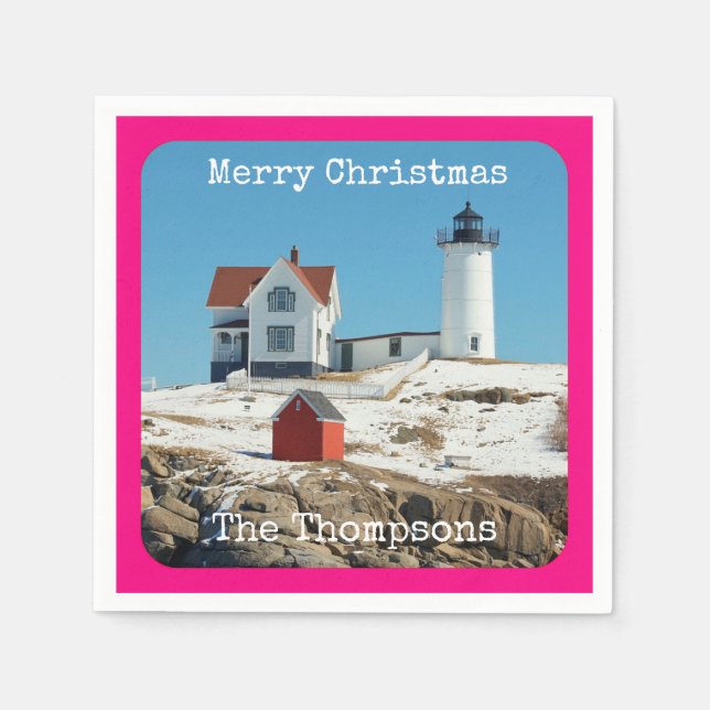 Serviette En Papier Nubble Joyeux Noël Famille Phare (Devant)