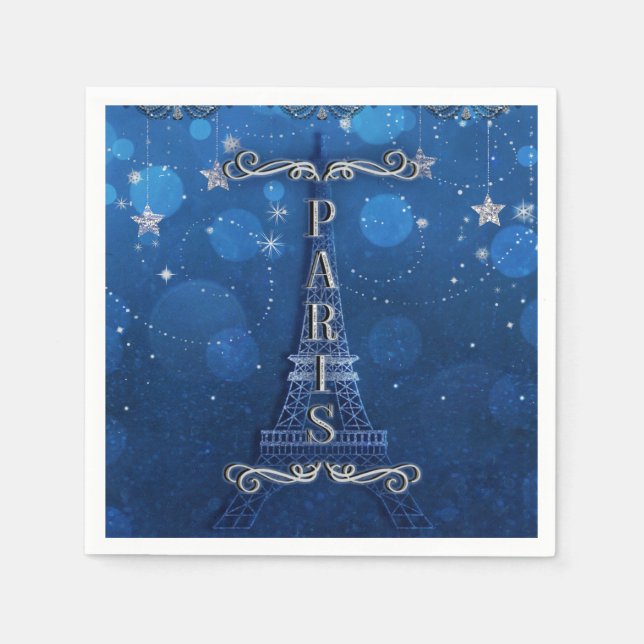 Serviette En Papier Nuit à Paris sous les étoiles Blue Silver Party (Devant)