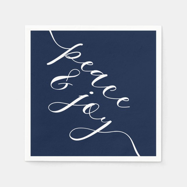 Serviette En Papier Nuit Bleue Moderne, Paix Et Joie Noël (Devant)