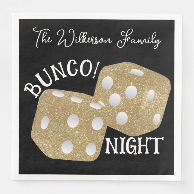 Serviette En Papier Nuit de Bunco Dice Gold Retro en noir (Devant)