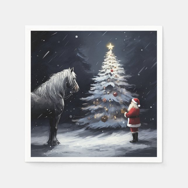 Serviette En Papier Nuit silencieuse - Beau cheval et Noël Père Noël (Devant)