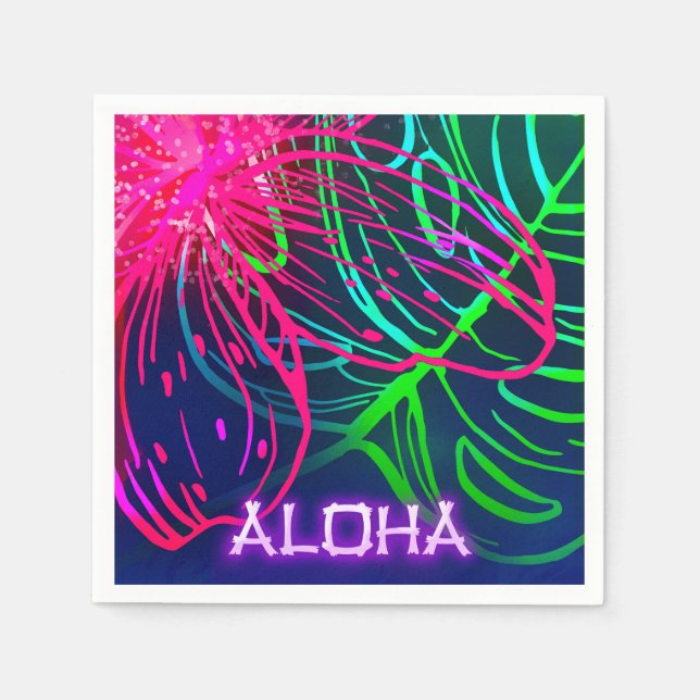 Serviette En Papier Nuit tropicale Luau électrique Neon Aloha Party (Devant)