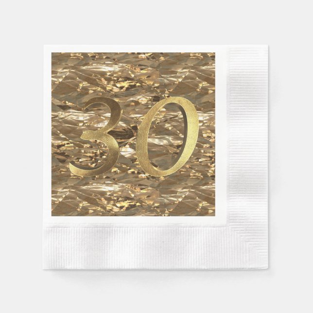 Serviette En Papier Numéro 30 30e anniversaire Mariage or (Devant)