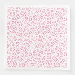 Serviette En Papier Numéro aléatoire 25e âge Motif rose/blanc