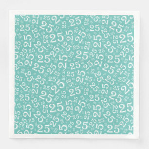 Serviette En Papier Numéro aléatoire 25e âge Motif Turquoise/blanc