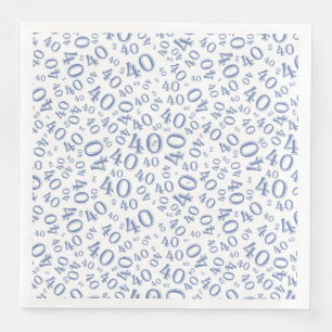 Serviette En Papier Numéro aléatoire 40e âge Motif bleu/blanc