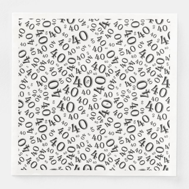 Serviette En Papier Numéro aléatoire 40e âge Motif noir/blanc (Devant)