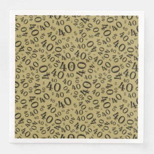 Serviette En Papier Numéro aléatoire 40e âge Motif Noir/Or