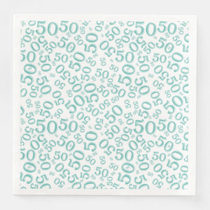 Serviette En Papier Numéro aléatoire 50e âge Motif Turquoise/blanc