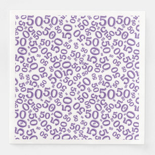 Serviette En Papier Numéro aléatoire 50e âge Motif violet/blanc