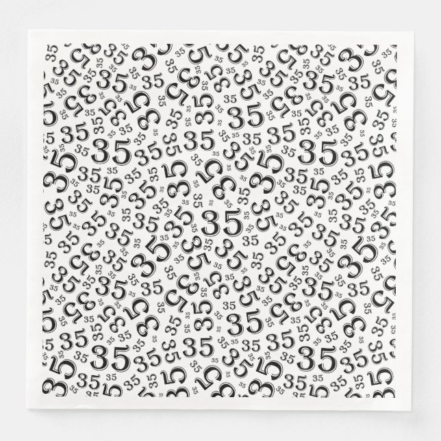 Serviette En Papier Numéro aléatoire du 35e âge Motif noir/blanc (Devant)