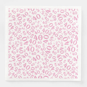 Serviette En Papier Numéro aléatoire du 40e âge Motif rose/blanc