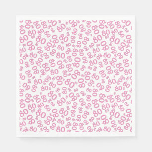 Serviette En Papier Numéro de fête du 80e anniversaire Motif rose/blan