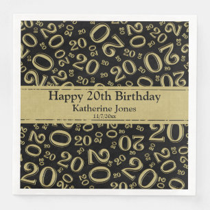 Serviette En Papier Numéro du 20e anniversaire Motif Or/Noir