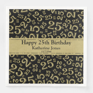 Serviette En Papier Numéro du 25e anniversaire Motif Or/Noir