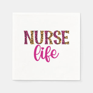 Serviette En Papier Nurse Life - Rose et Empreinte de léopard