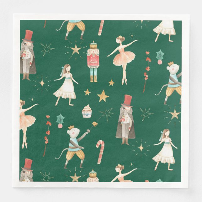 Serviette En Papier Nutcracker Noël Holiday Forest Green (Devant)