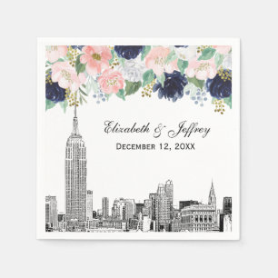 Serviette En Papier NYC Skyline ESB Etch Rose Wht Blue Gold Floral