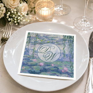 Serviette En Papier Nymphéas Monogramme de mariage de Monet Floral