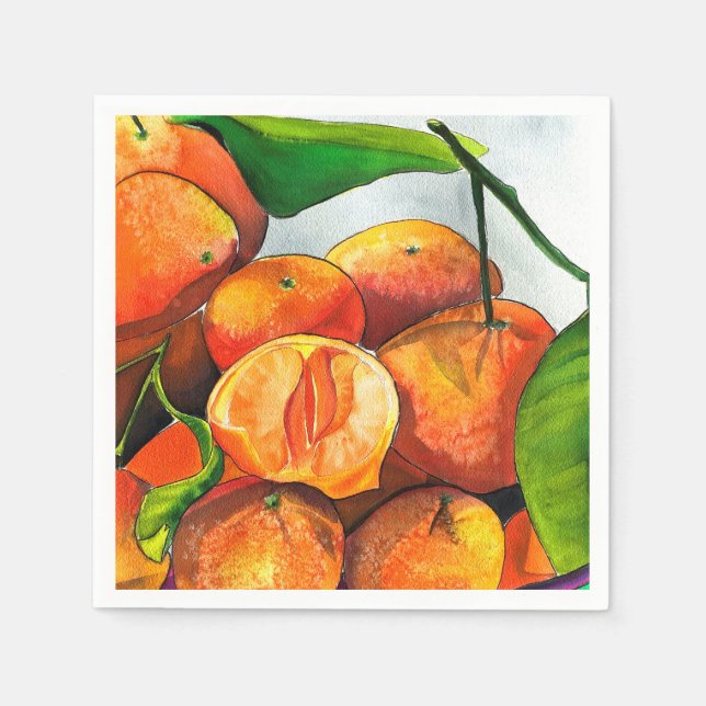 Serviette En Papier Oaquarelle mandarine (Devant)