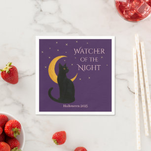 Serviette En Papier Observateur de la nuit - Chat noir d'Halloween