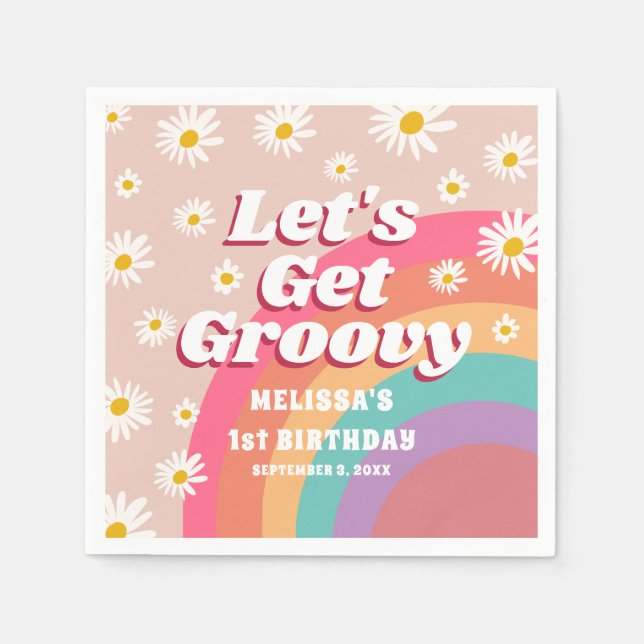 Serviette En Papier Obtenons Super Daisy Rainbow Retro Anniversaire (Devant)