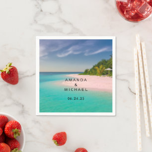 Serviette En Papier Océan aigue-marine Plage tropicale Mariage paysage