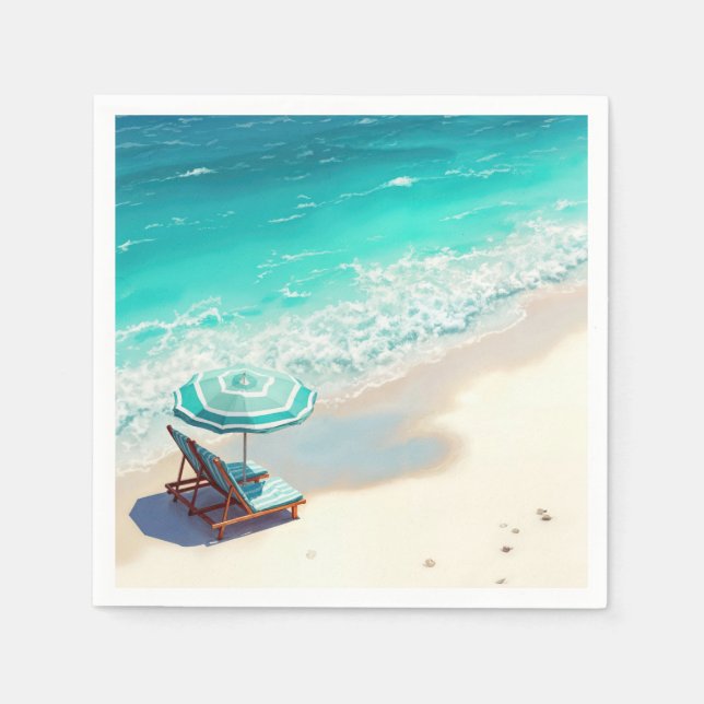 Serviette En Papier Ocean Beach Avec Chaise Lounge et Parapluie (Devant)