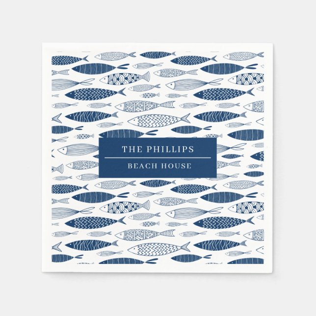 Serviette En Papier Ocean Beach Motif de poissons nautiques (Devant)
