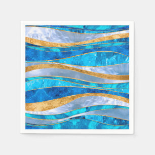 Serviette En Papier Océan Blue Gold Métallic Wavy Abstrait