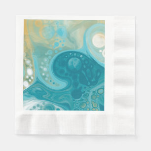 Serviette En Papier Ocean Blue Waves et Sandy Brown Fluid Art